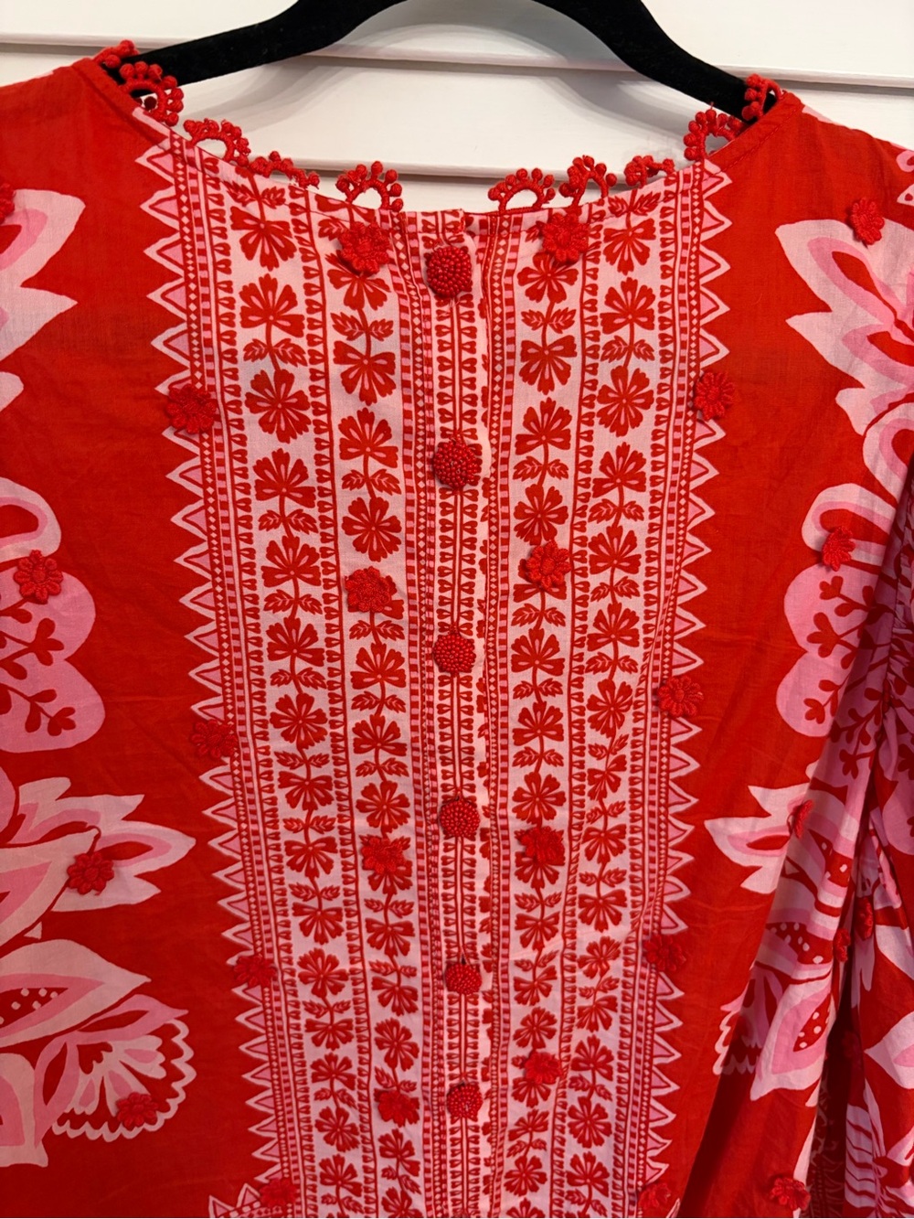 Farm Rio Red Floral Puff-Sleeve Blouse, Sz L - Picture 5 of 7